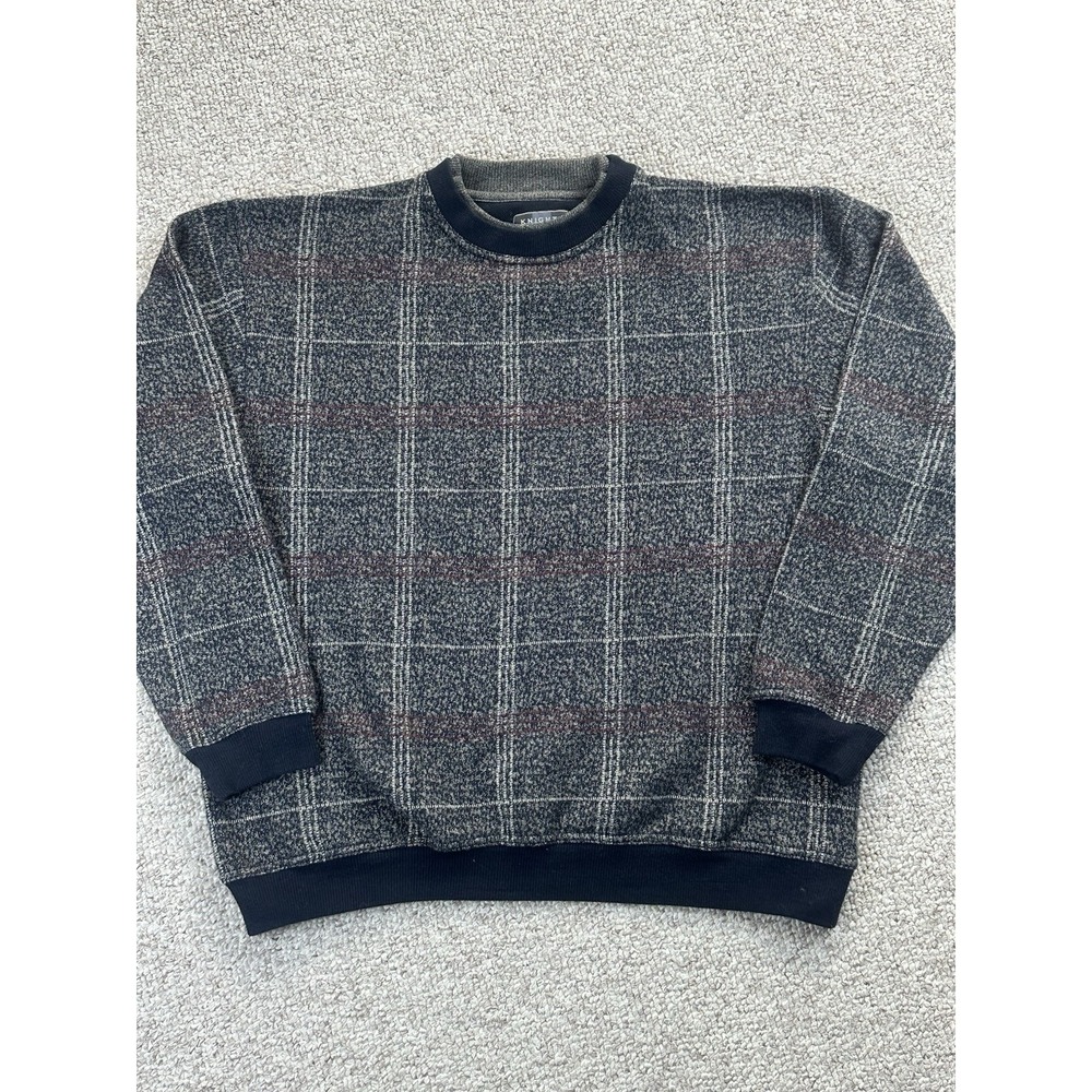 Knights Sportswear Pullover Sweater Men's Size Medium Black Tan Whales Check